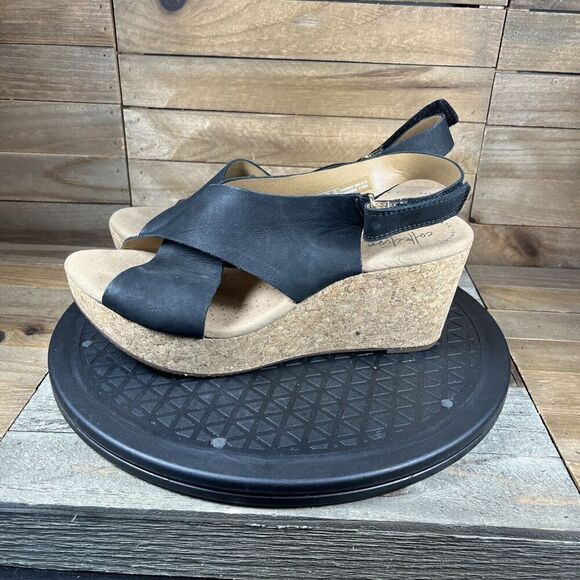 Clarks Women's Size US 9 Annadel Pearl Wedge Sand Black Sandal Comfort Slingback - Picture 3 of 10